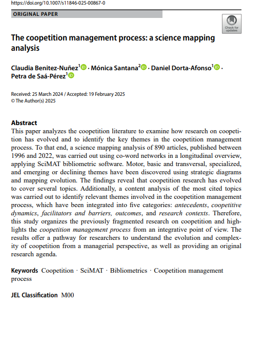 Publicación del artículo «The coopetition management process: a science mapping analysis»